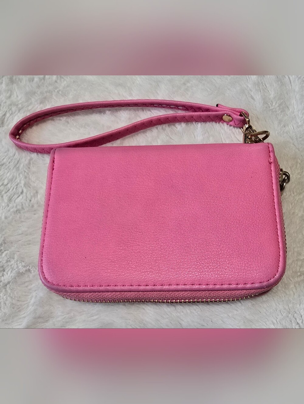 Pink Wrislet Wallet Open Zip Around Coin Money Holder PU Leather Hand Tote Bag